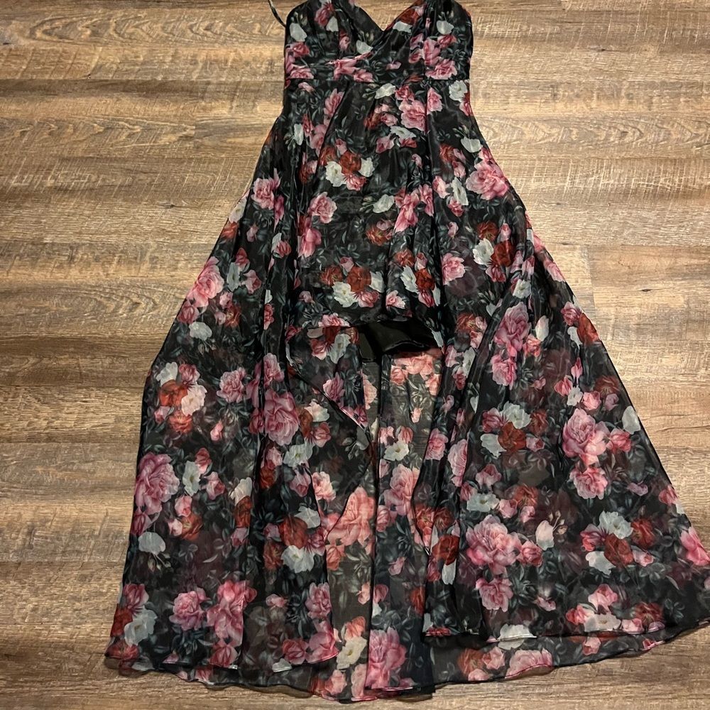 Lulu's Floral Dress in Pink and Black